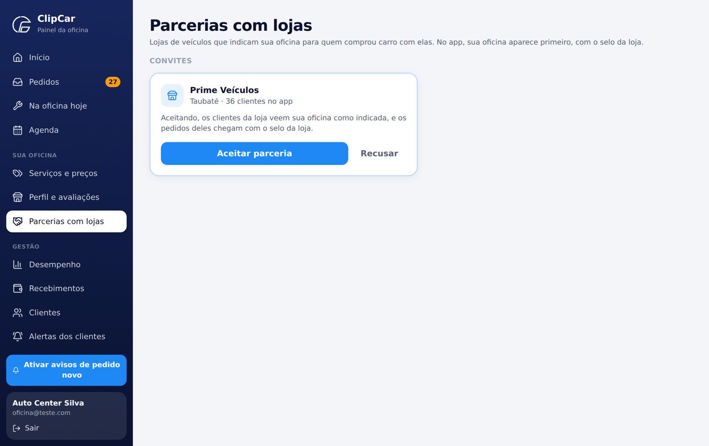 Convite de parceria de uma loja