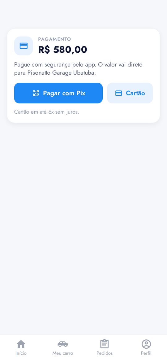 Card de pagamento com os botões Pagar com Pix e Cartão