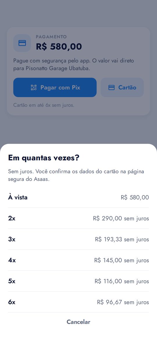 Escolha do número de parcelas no cartão