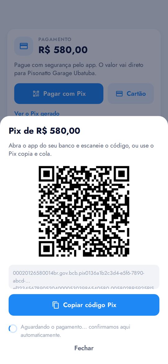Tela do Pix com o código para copiar