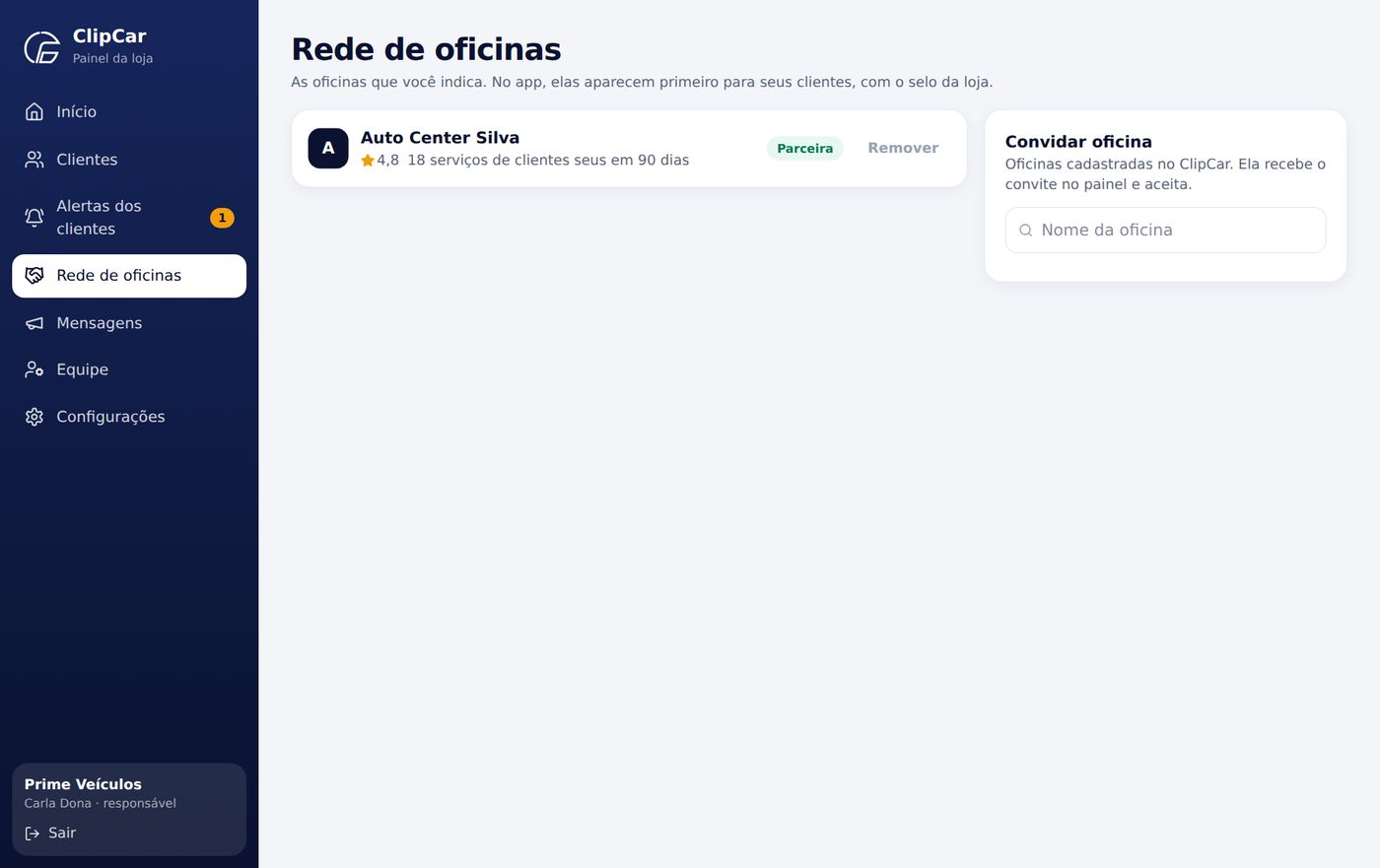 Rede de oficinas parceiras da loja