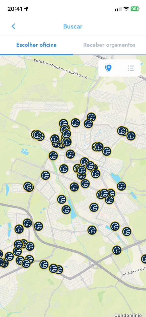 Mapa com as oficinas próximas para escolher