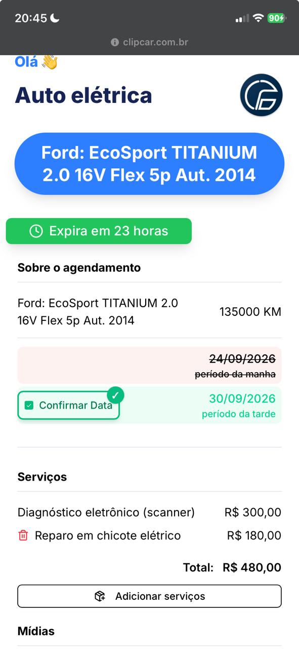 Página de resposta aberta pelo link do WhatsApp